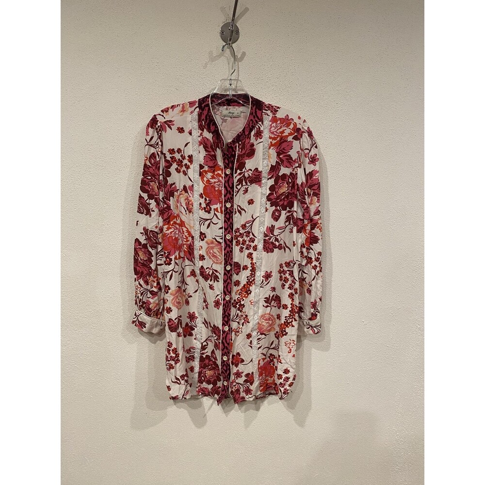 Maaji Coverup Womens Medium Multicolor Floral Button Front Roll Tab Top